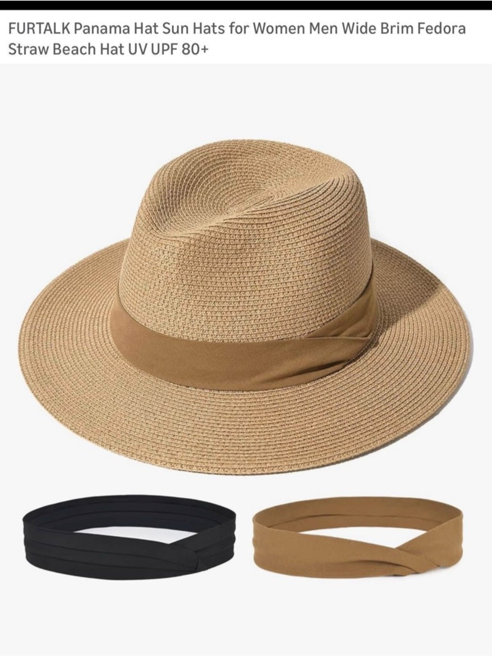 Furtalk Women’s Wide Brim Straw Sun Hat - Tan - Picture 2 of 6
